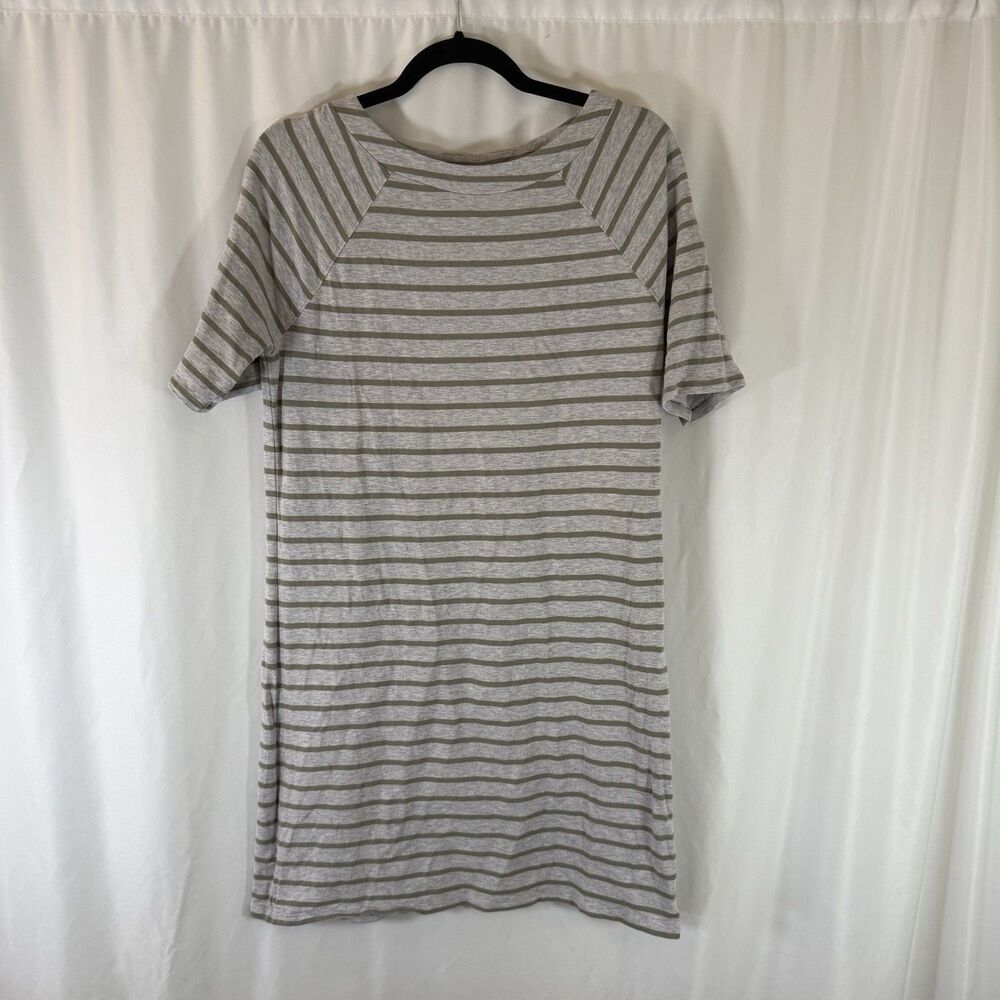 Chico's Zenergy Mini Dress Women's 8/10 Green Grey Striped Short Sleeve